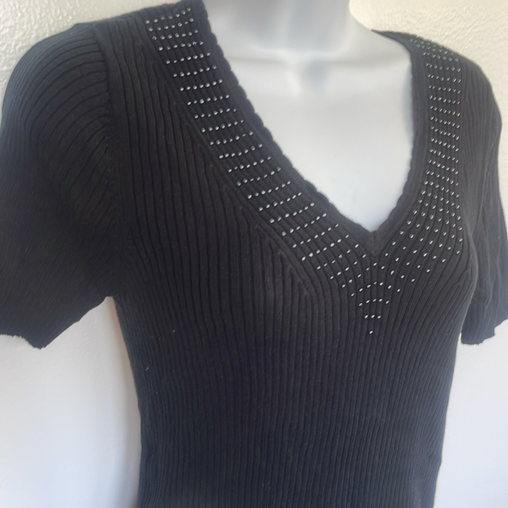 Womens top Ribbed Fitted Short Sleeve Blouse stretchy - see approx measurements
